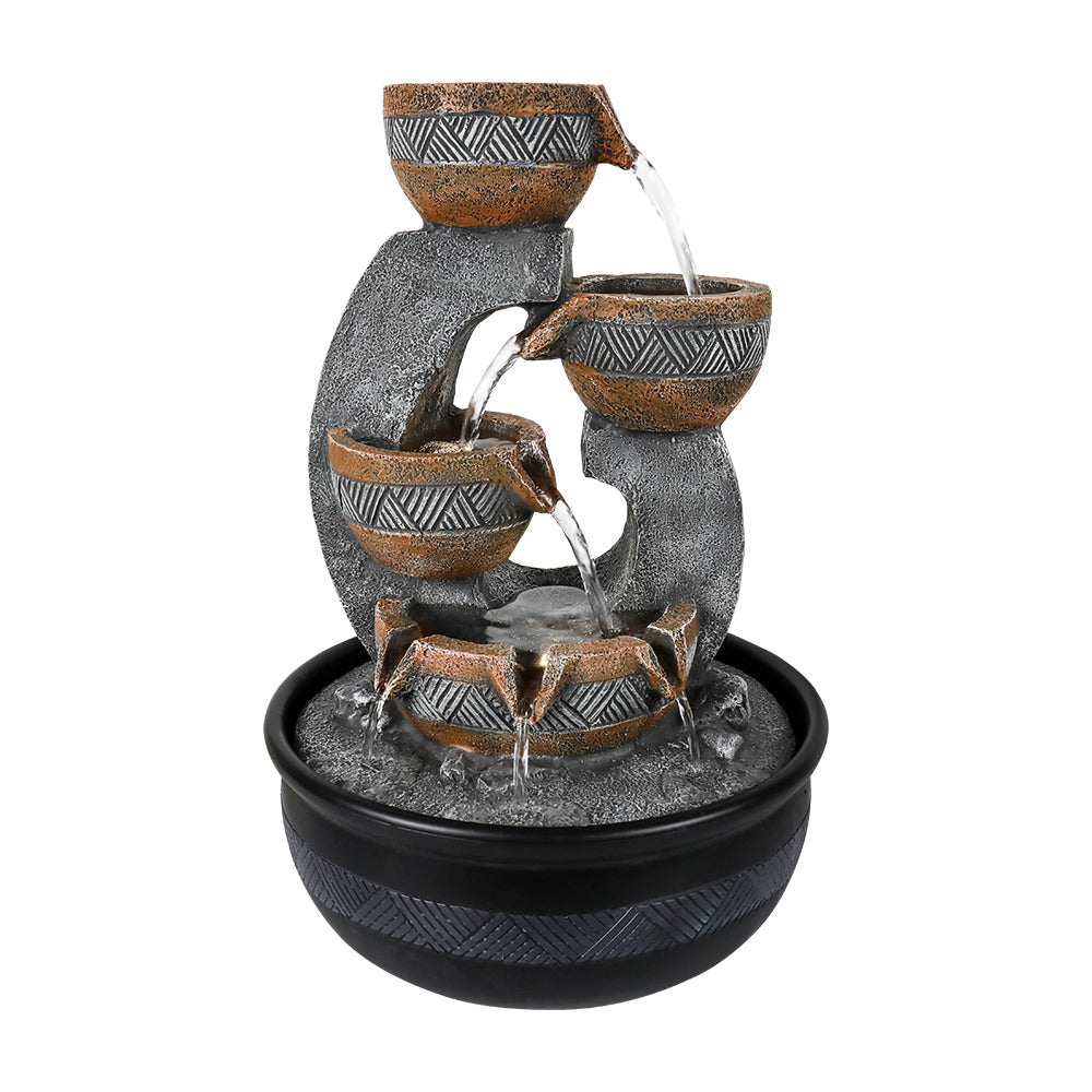 4-Tiered Resin Indoor Tabletop Fountain with LED Lights-15.7"H