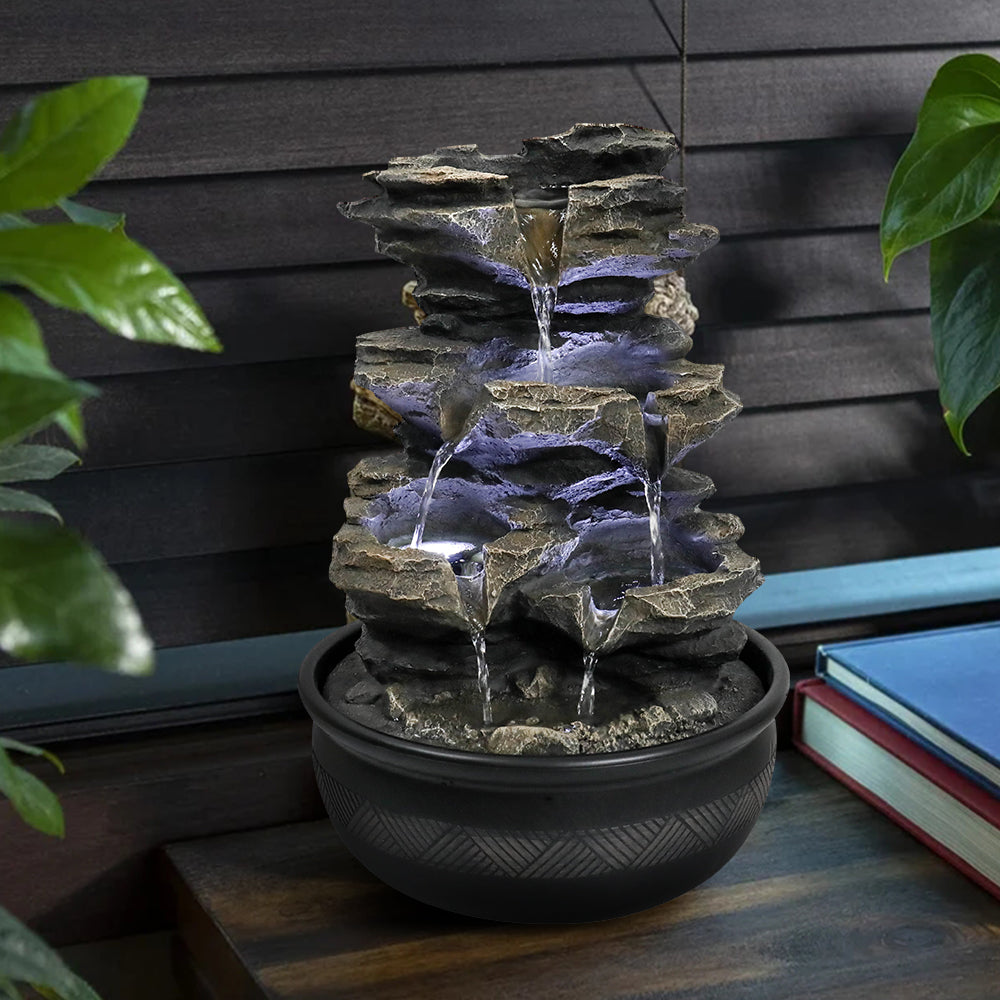 Resin Cascading Indoor Tabletop Fountain with LED Lights-15.7"H