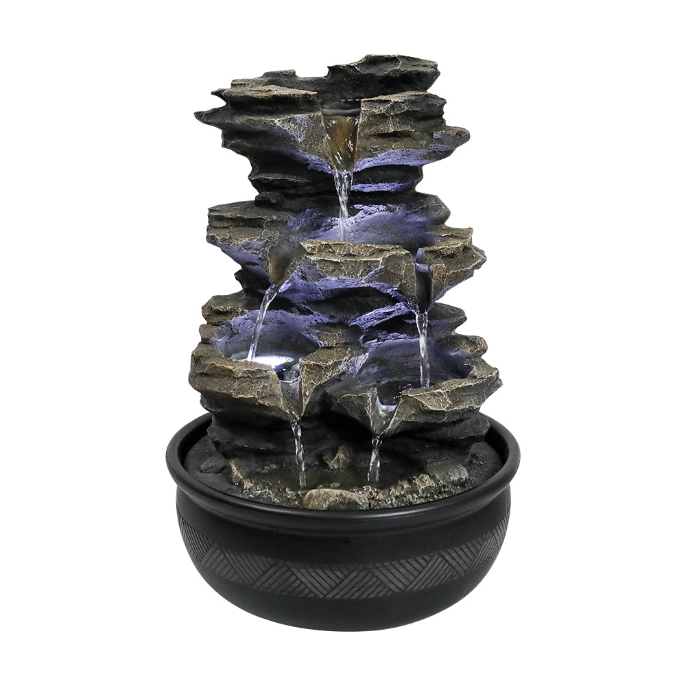 Resin Cascading Indoor Tabletop Fountain with LED Lights-15.7"H
