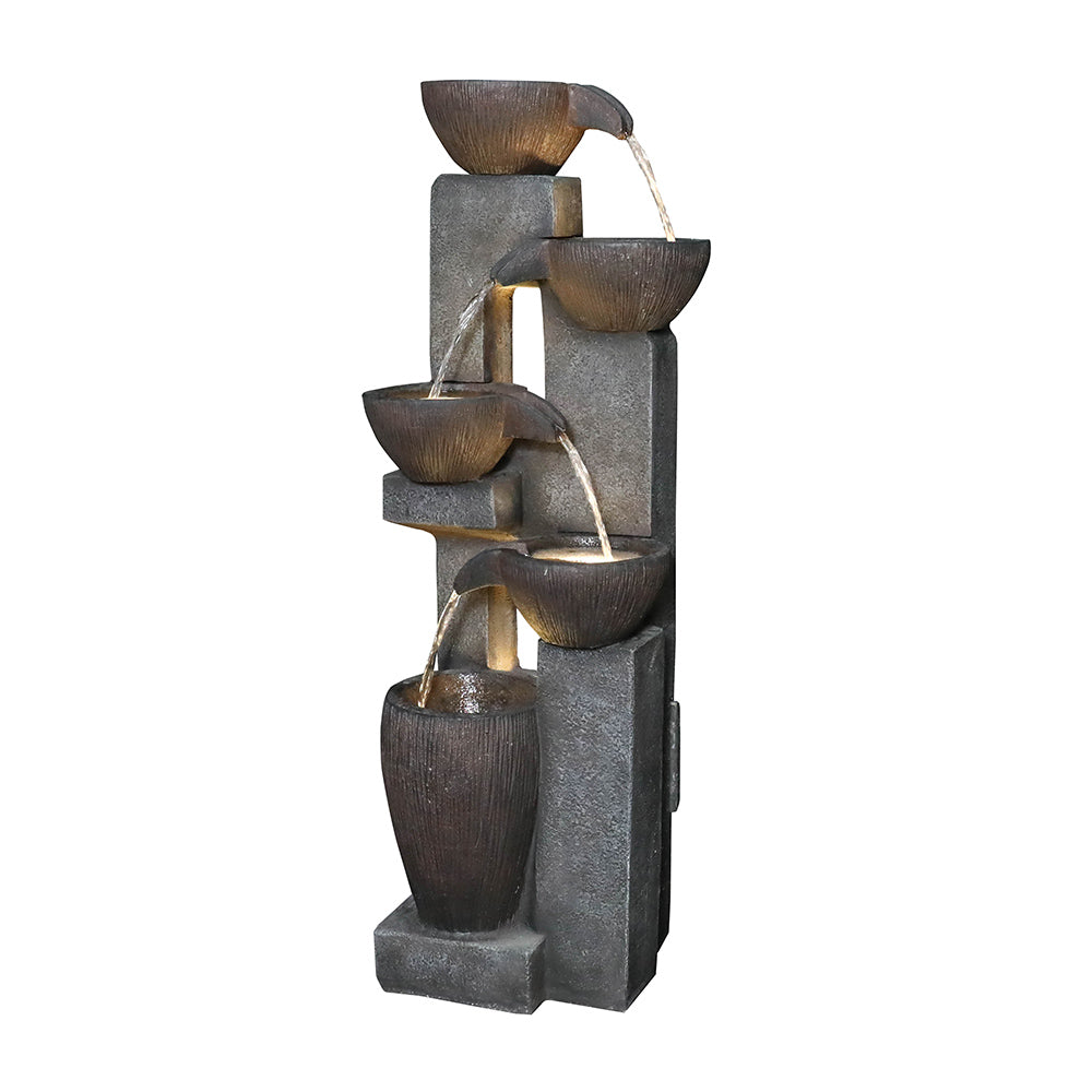 39"H- Tiered Pots Garden Outdoor Fountain with Warm LED Lights