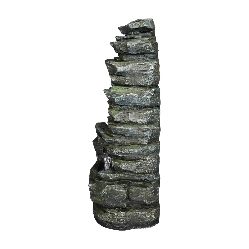 31.4"H Stacked Shale Garden Outdoor Fountain with White LED Lights