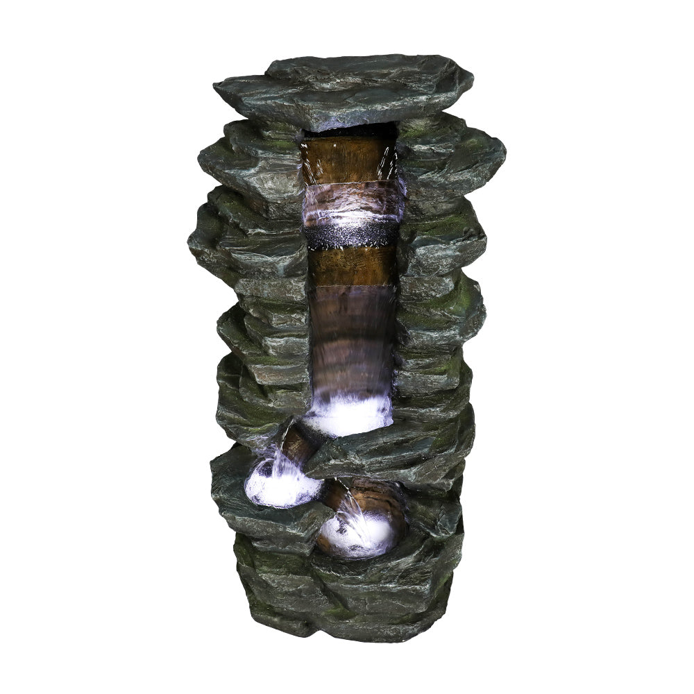 31.4"H Stacked Shale Garden Outdoor Fountain with White LED Lights