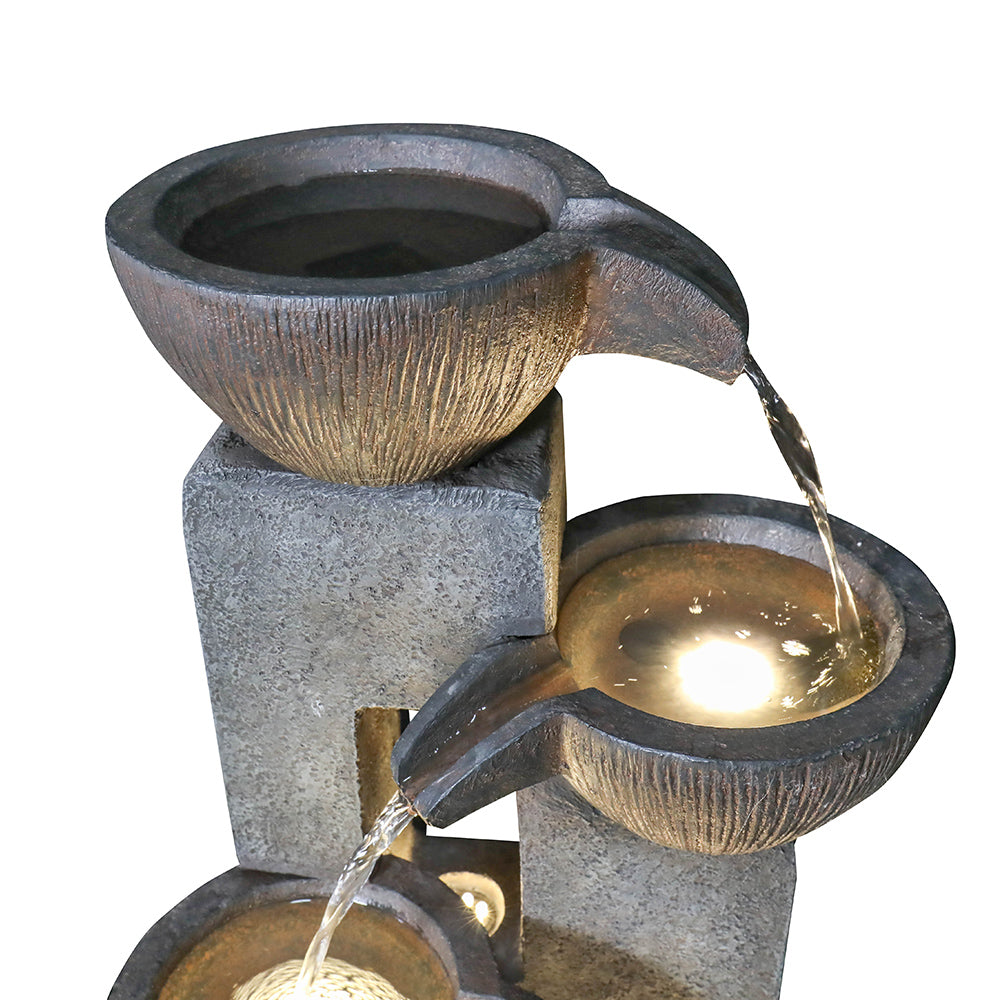 39"H- Tiered Pots Garden Outdoor Fountain with Warm LED Lights