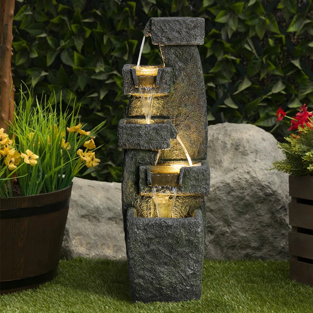Resin Tiered Outdoor Fountain 5 Tier Modern in garden setting