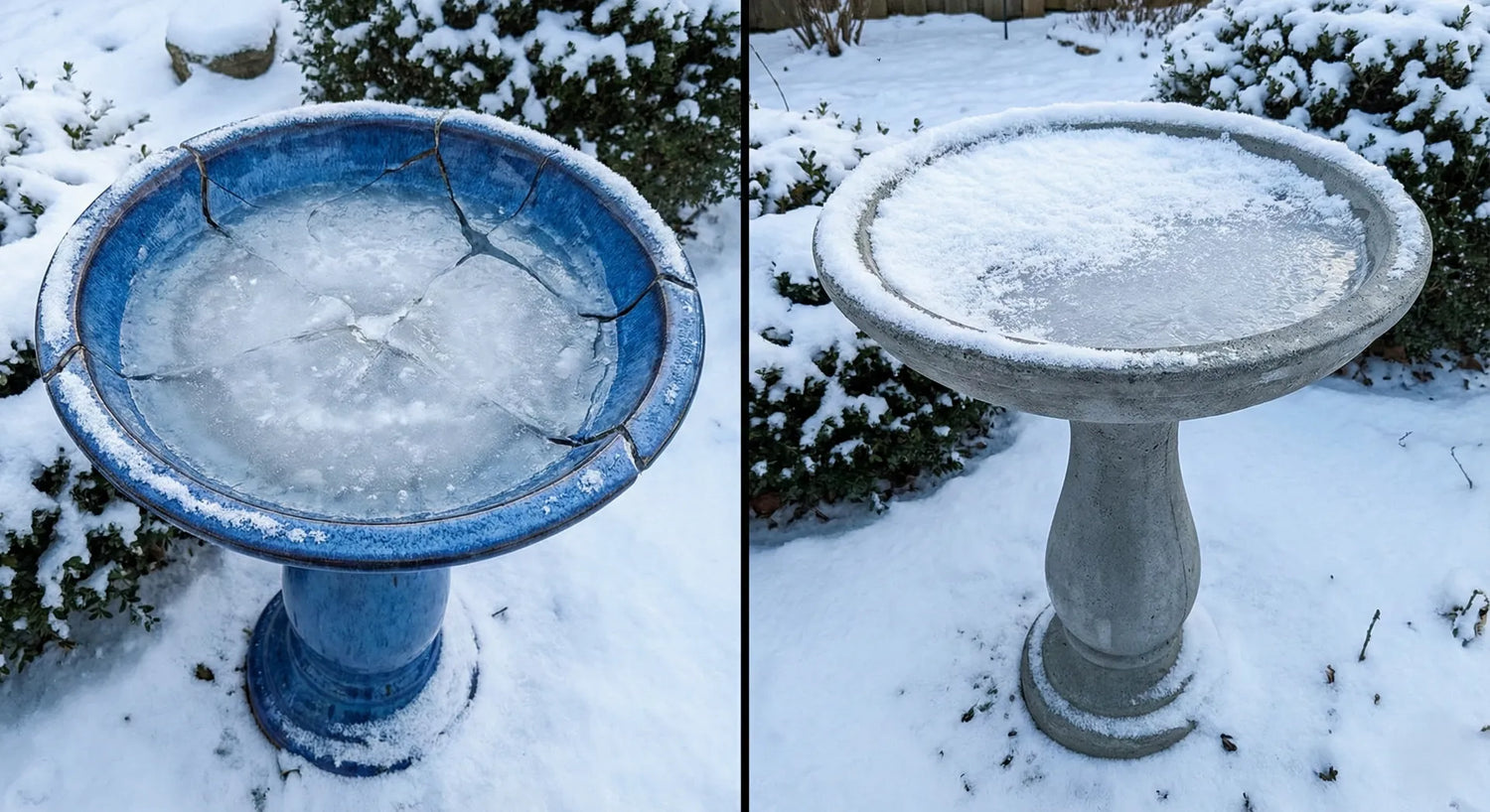 Ceramic vs concrete bird bath winter durability.