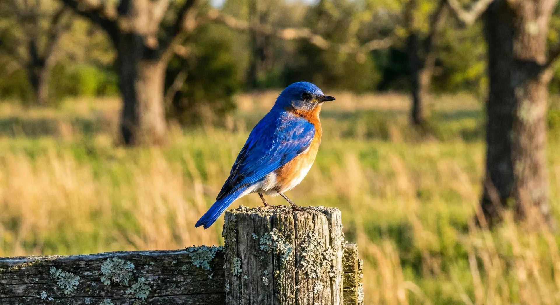 Male bluebird singing intensely with open beak to attract a mate