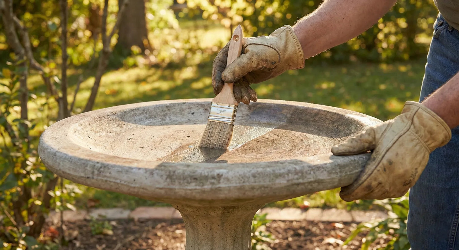 How to apply sealer to waterproof a concrete bird bath.