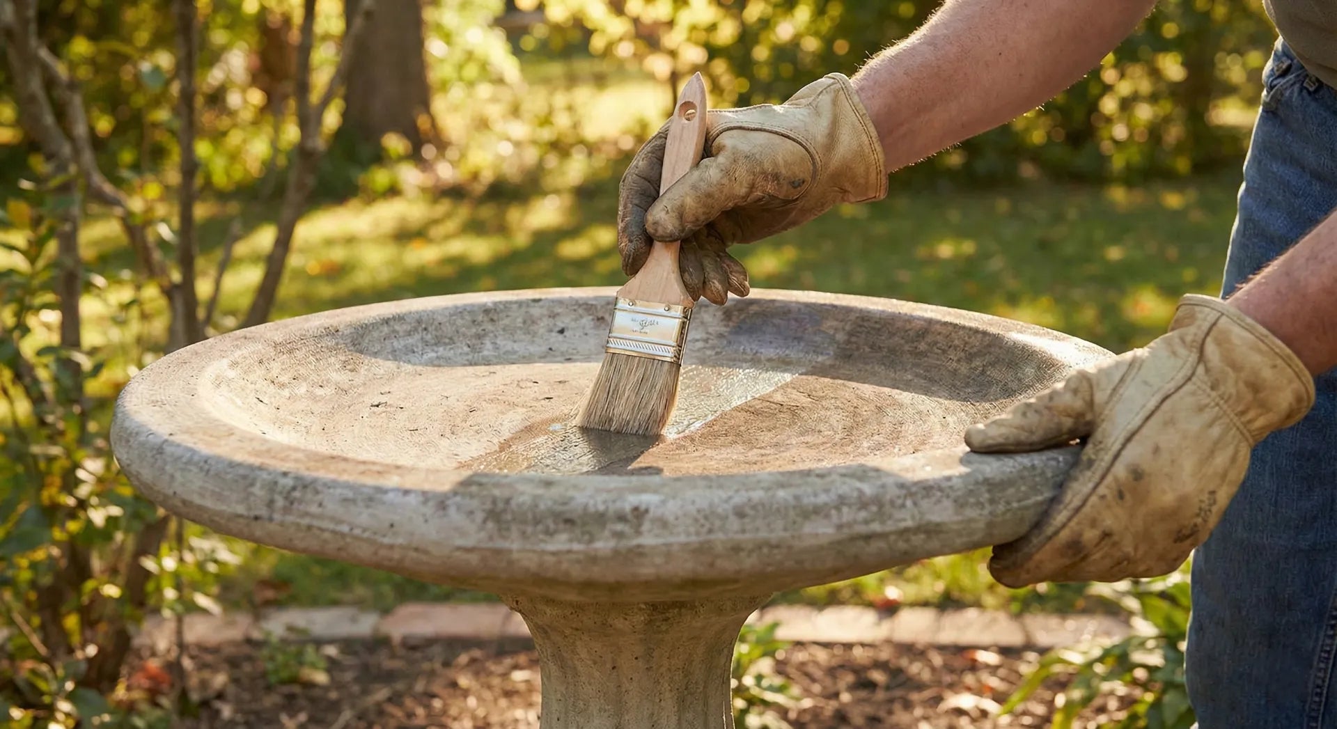 How to apply sealer to waterproof a concrete bird bath.