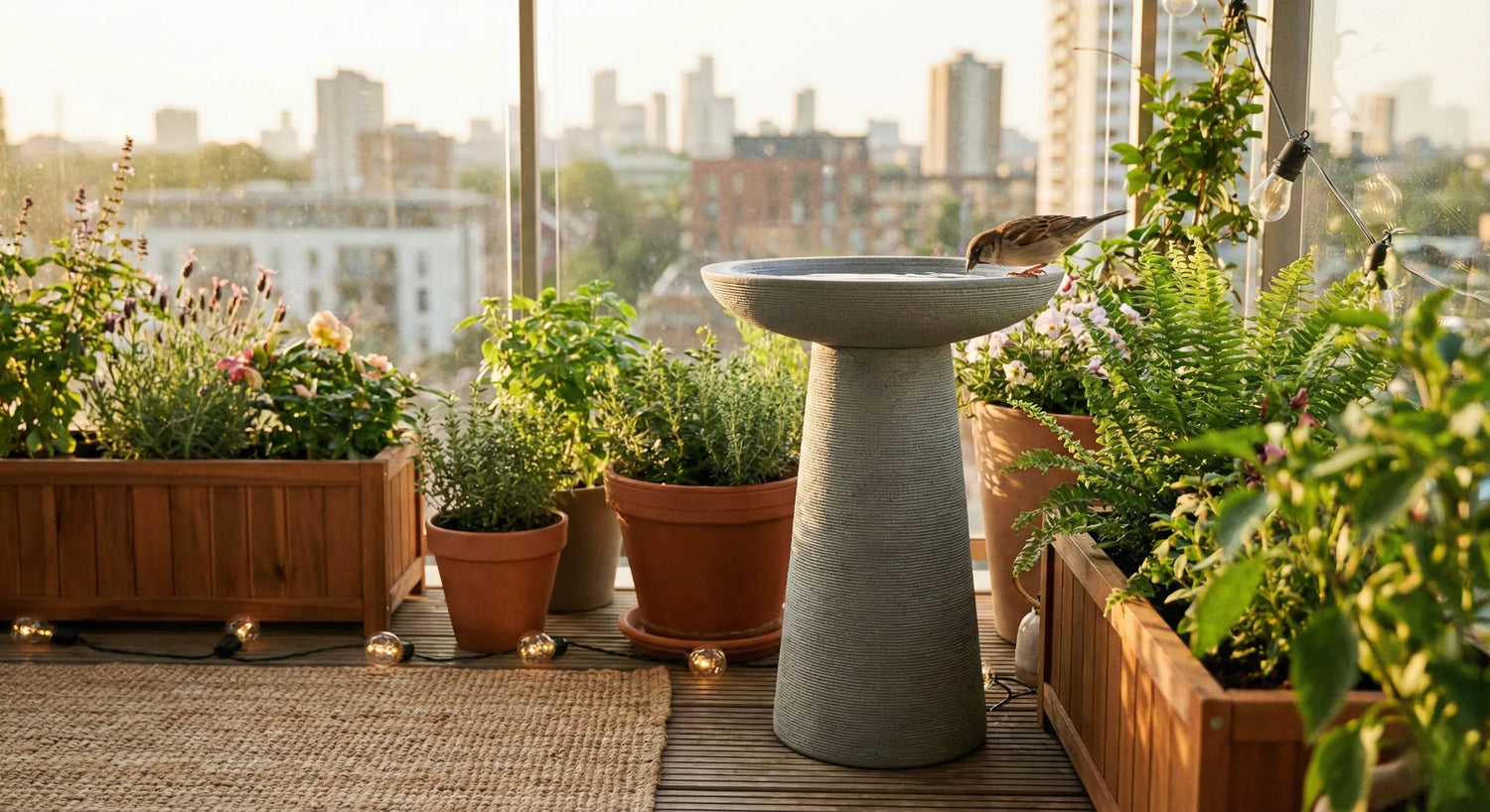 Lightweight bird bath for apartment balcony