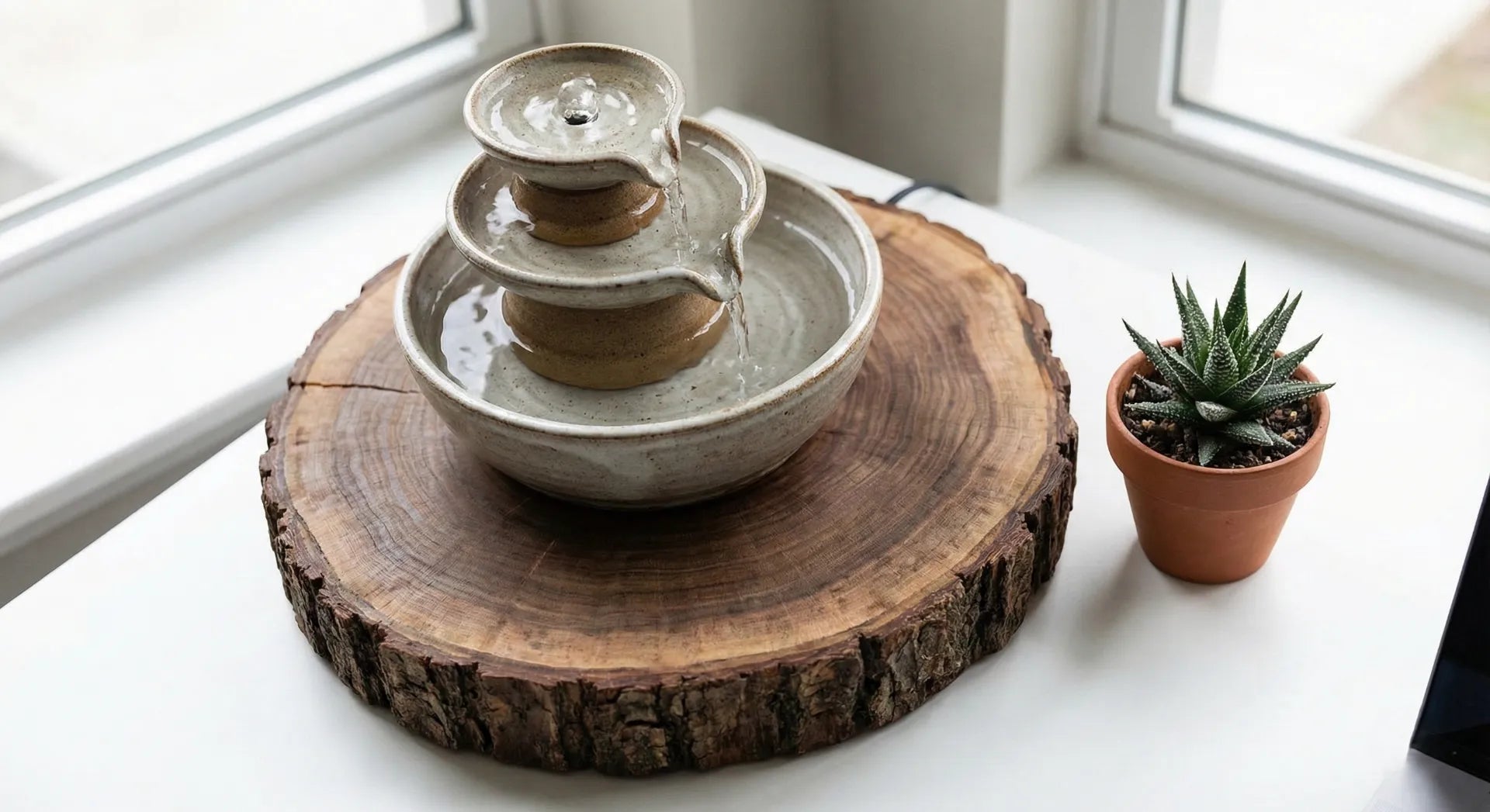 Macro photography of water splashing on fountain rocks.