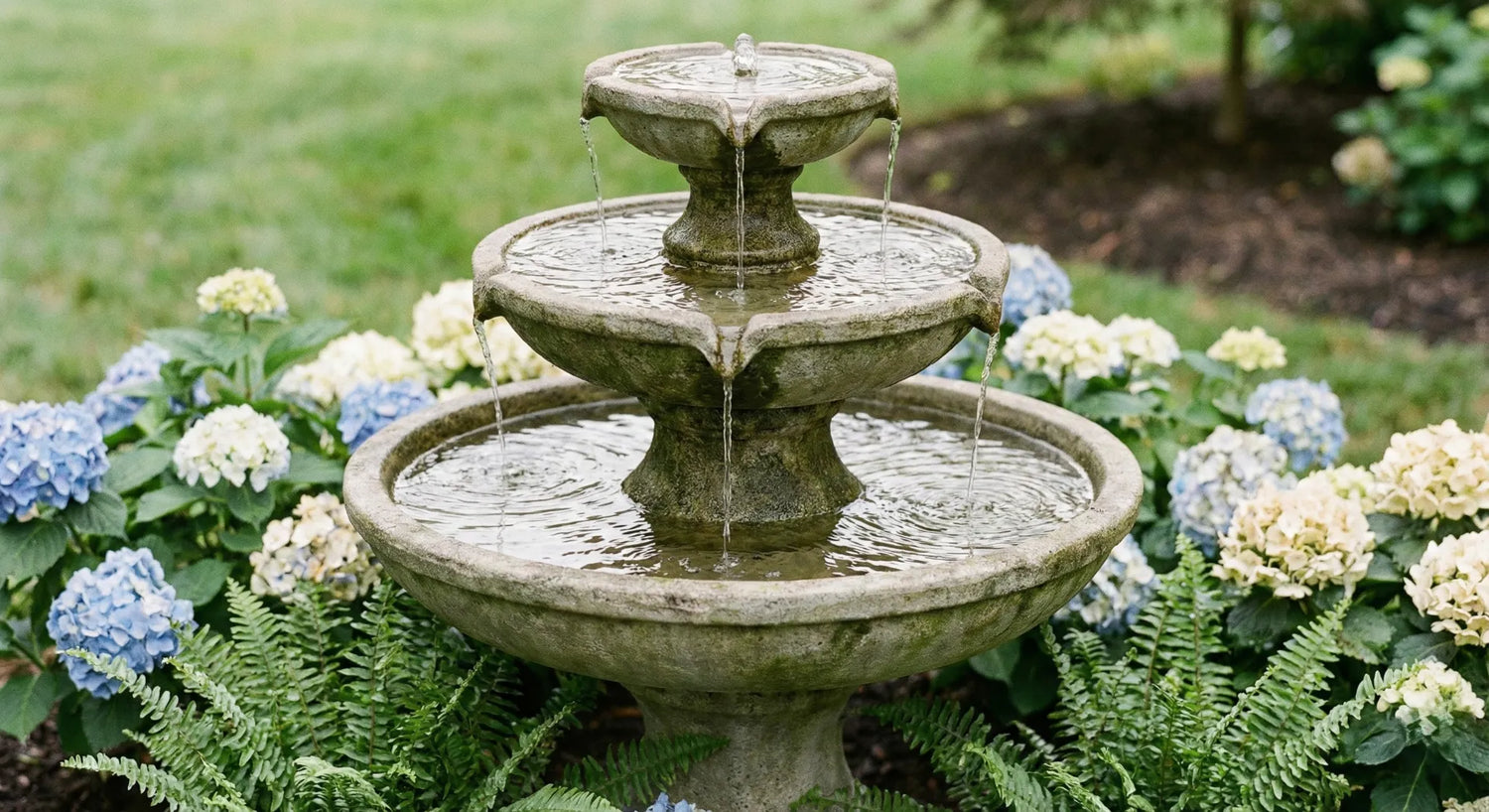 3-tier concrete fountain as the centerpiece