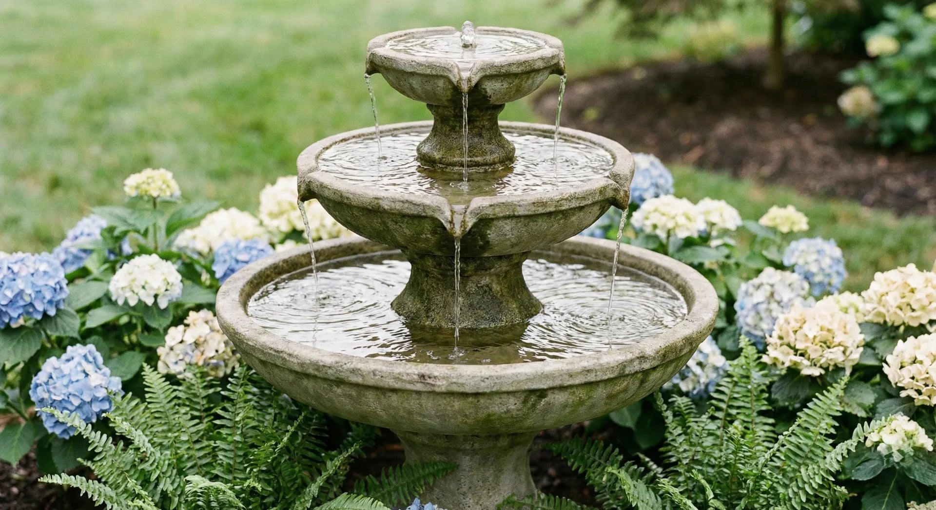 3-tier concrete fountain as the centerpiece