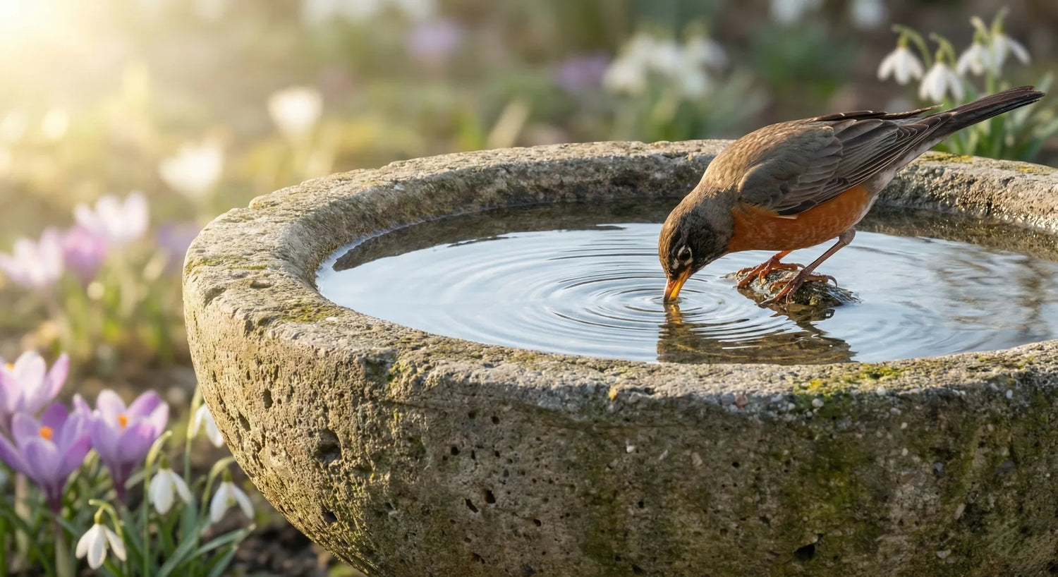 concrete-birdbath-american-robin-spring
