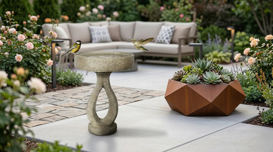 Modern concrete bird bath for contemporary outdoor garden