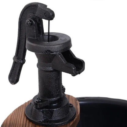 Wood and Iron Barrel Pump Fountain Planter 23 Inch full view