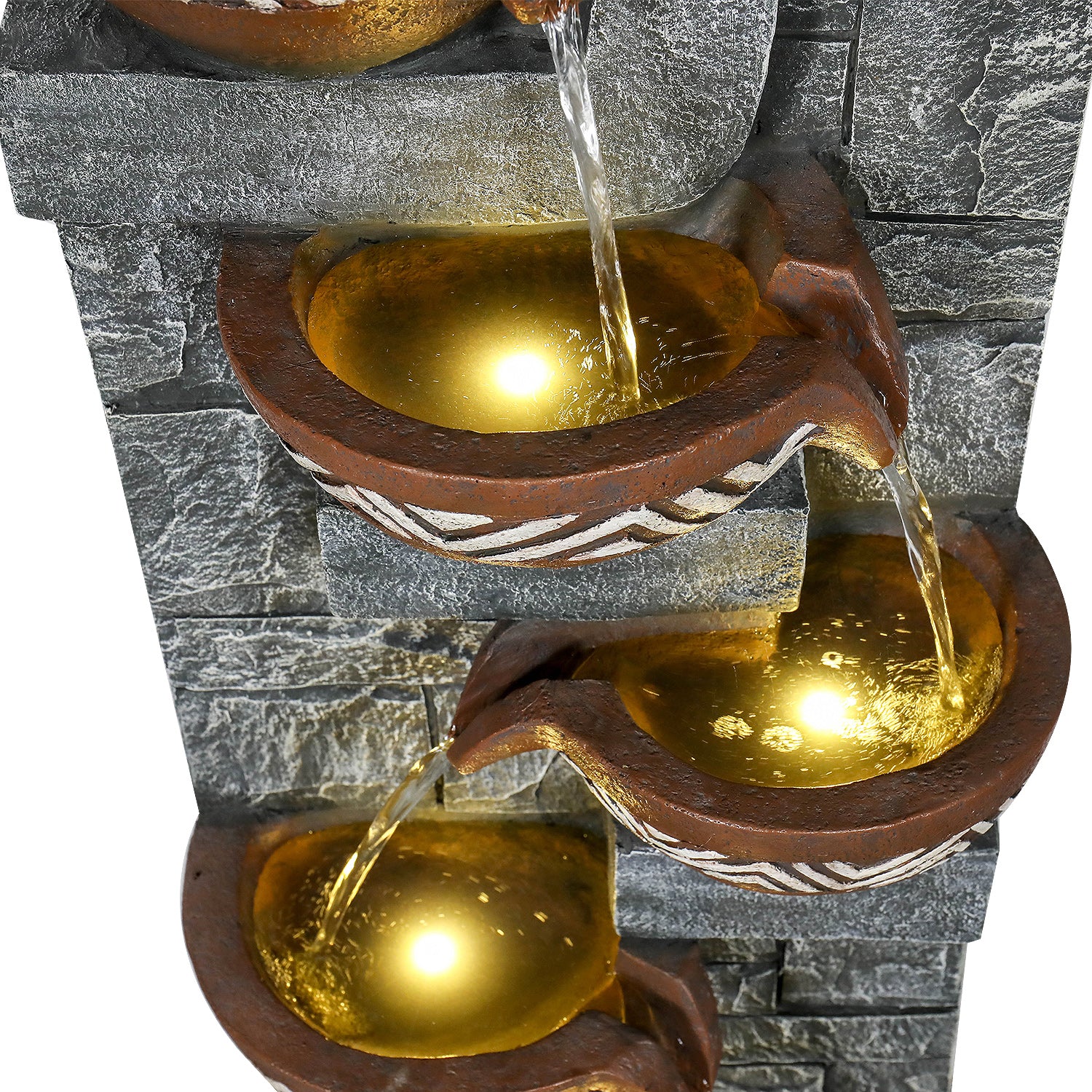 56.6in High Outdoor Indoor Water Fountain, 6-Tiered Poly-Resin Waterfall Fountain with LED Lights