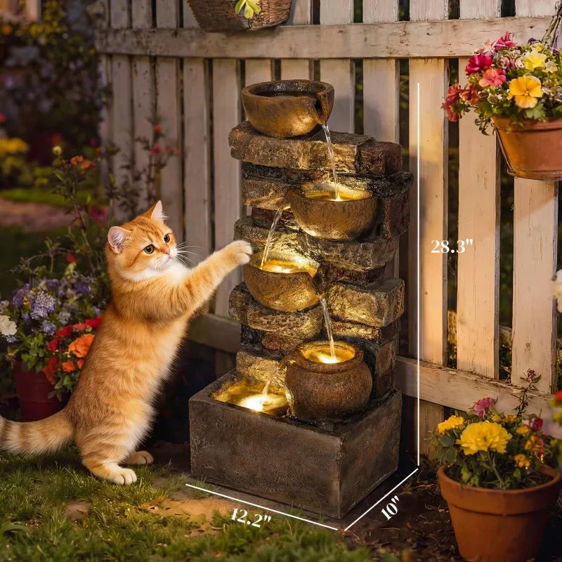 Resin Stacked Stone Bowl Cascade Fountain 28 Inch full view