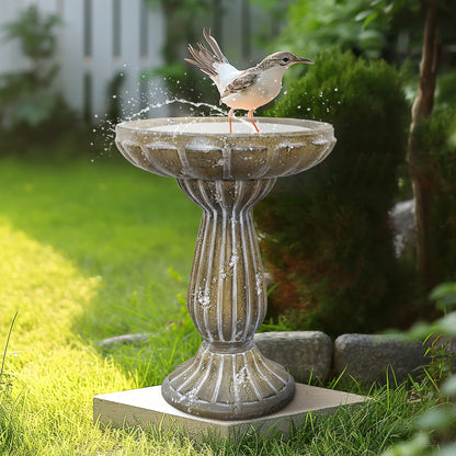 18.1 Inch Fiber Reinforced Concrete Bird Bath with Antique Birdhouse Design