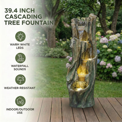 Resin Tree Trunk Outdoor Fountain 39 Inch dimensions and size