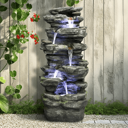 40.5” Rocks Outdoor Water Fountain - 6-Tiers Cascading Waterfall