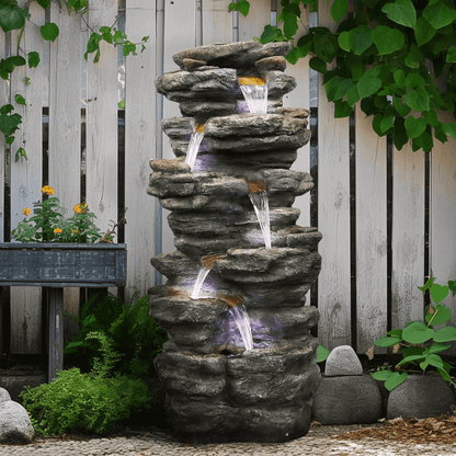 40.5” Rocks Outdoor Water Fountain - 6-Tiers Cascading Waterfall