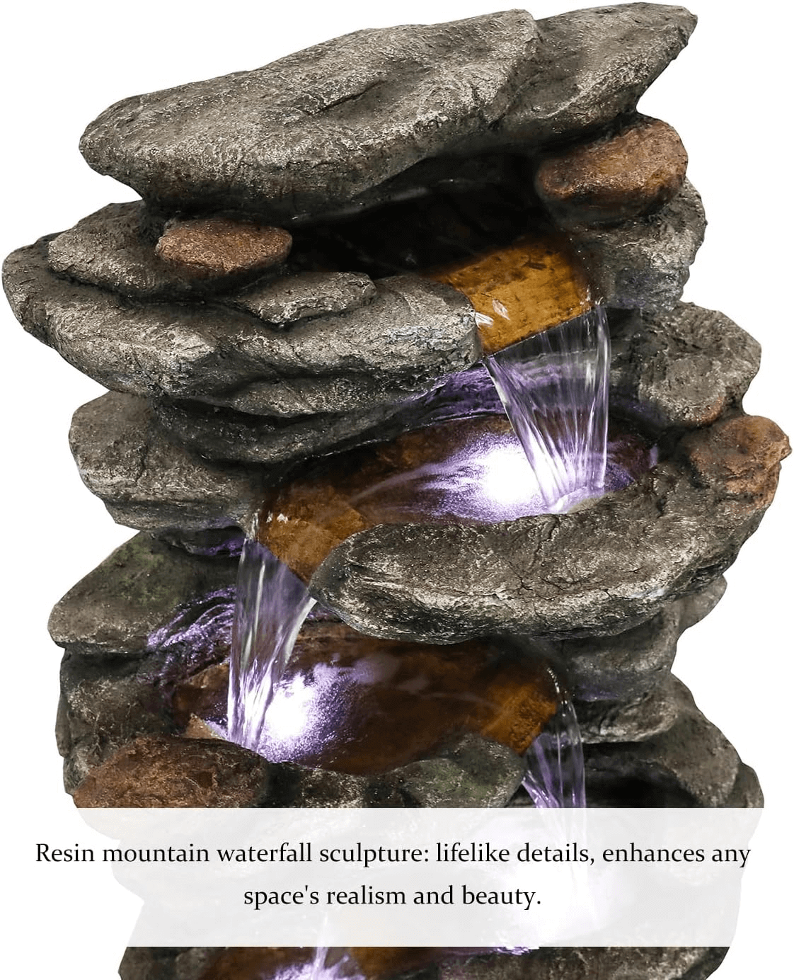 40.5” Rocks Outdoor Water Fountain - 6-Tiers Cascading Waterfall