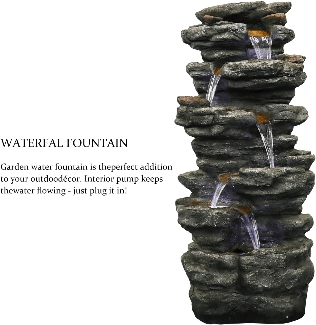 40.5” Rocks Outdoor Water Fountain - 6-Tiers Cascading Waterfall