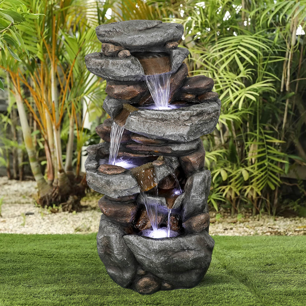 40&quot;H Stacked Shale Garden Outdoor Fountain with LED Light