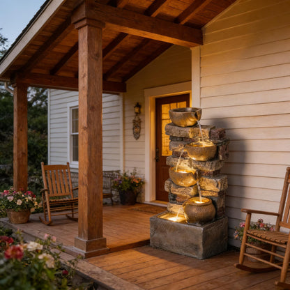 Resin Stacked Stone Bowl Cascade Fountain 28 Inch material texture detail