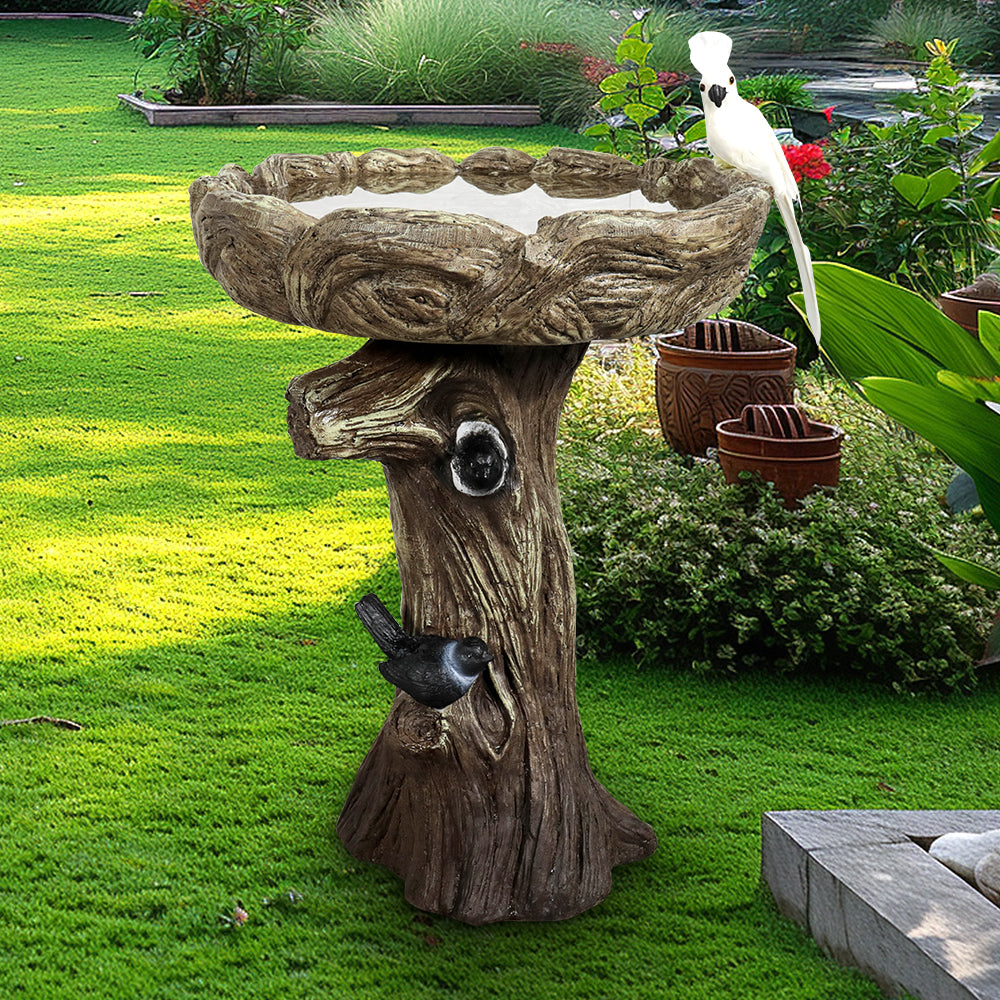 23 Inch Fiber Concrete Bird Bath with Plants and Flowers