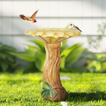 24.4 Inch Fiber Reinforced Concrete Bird Bath with Faux Wood Pedestal