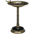 28 inch antique bronze bird bath with sculpted songbird and flower relief basin on pedestal