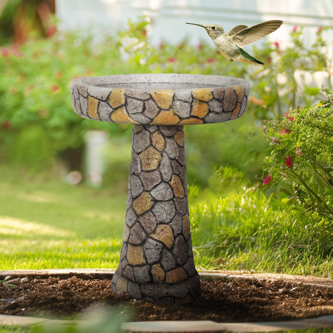 24&quot; H Mosaic Stone Design Outdoor Bird Bath - 18.8&quot; Diameter Perfect for Enhancing Your Garden, Patio, Backyard, or Porch