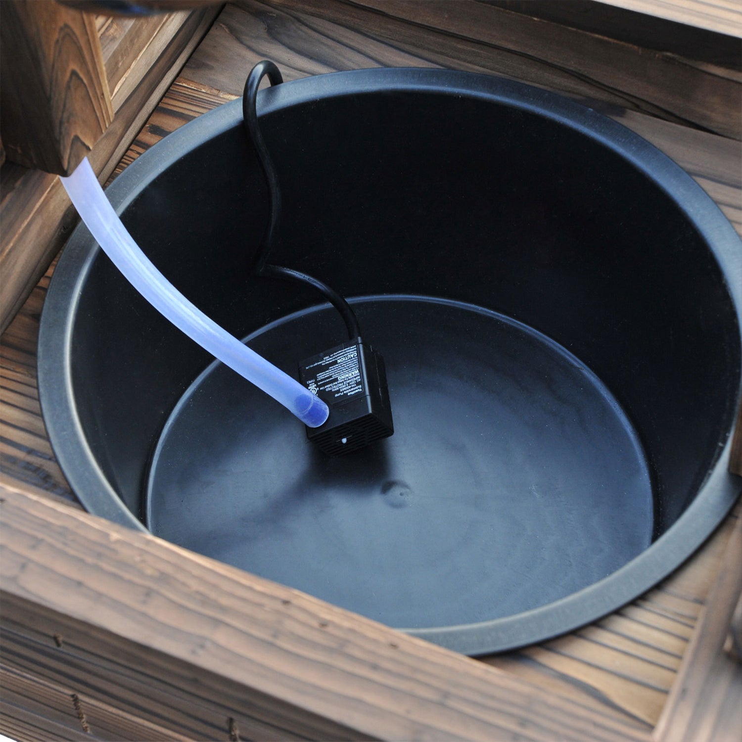 Carbonized Wood Wishing Well Outdoor Fountain 44 Inch full view