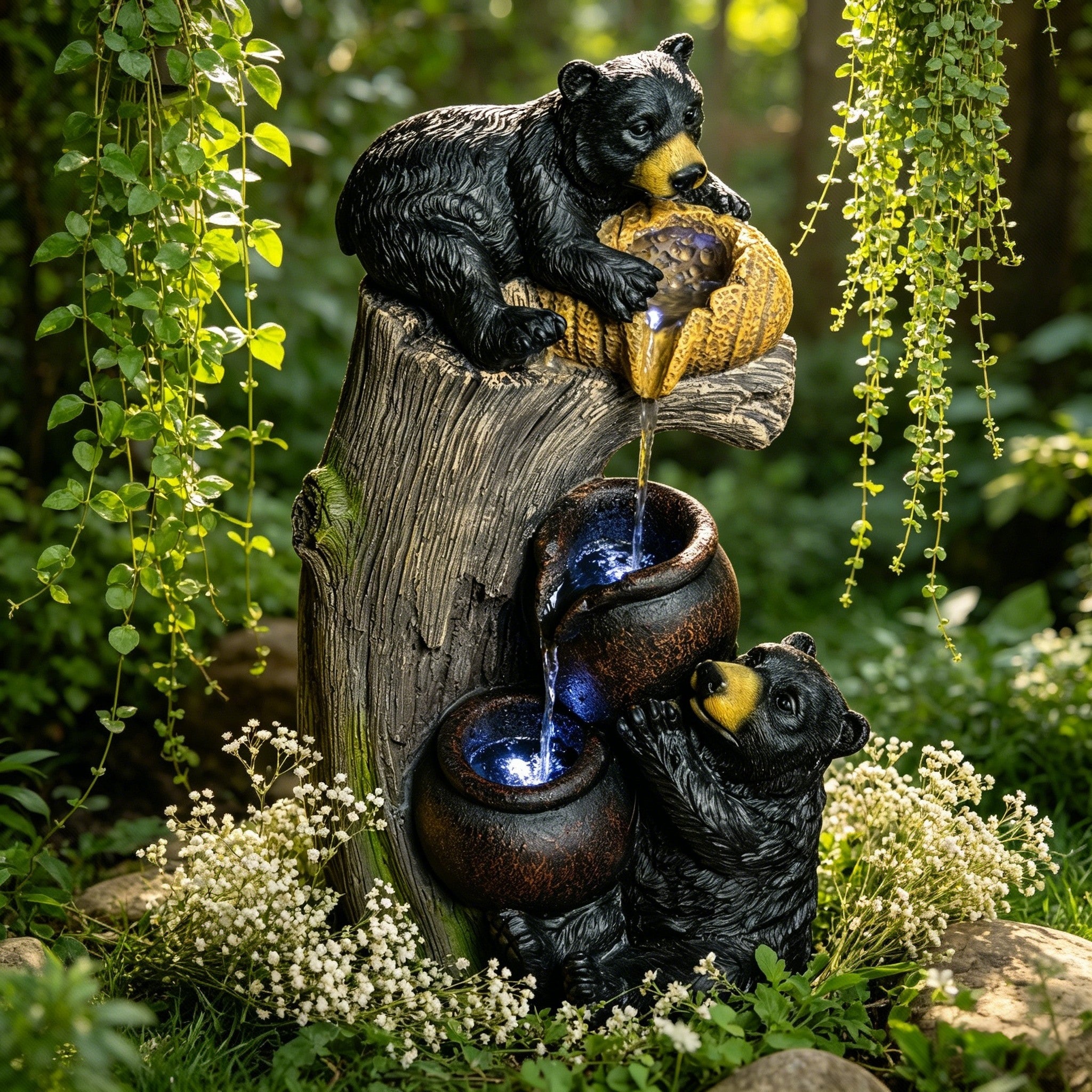 Resin Black Bear Outdoor Water Fountain material texture detail