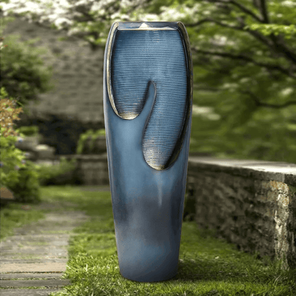38.7-inch Fiber-Reinforced Concrete Modern Cylindrical Fountain Along the Path