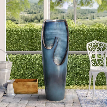 38.7-inch Fiber-Reinforced Concrete Modern Cylindrical Outdoor Fountain