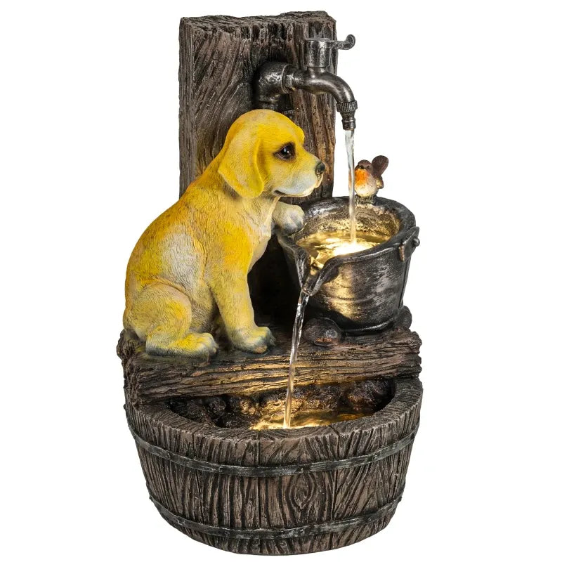 Resin Puppy Garden Outdoor Water Fountain 22 Inch dimensions and size