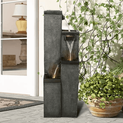 39.3 Inch Fiber Concrete 4-Tier Square Fountain - Full View