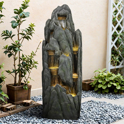 Outdoor Rockery Water Fountain with LED Lights