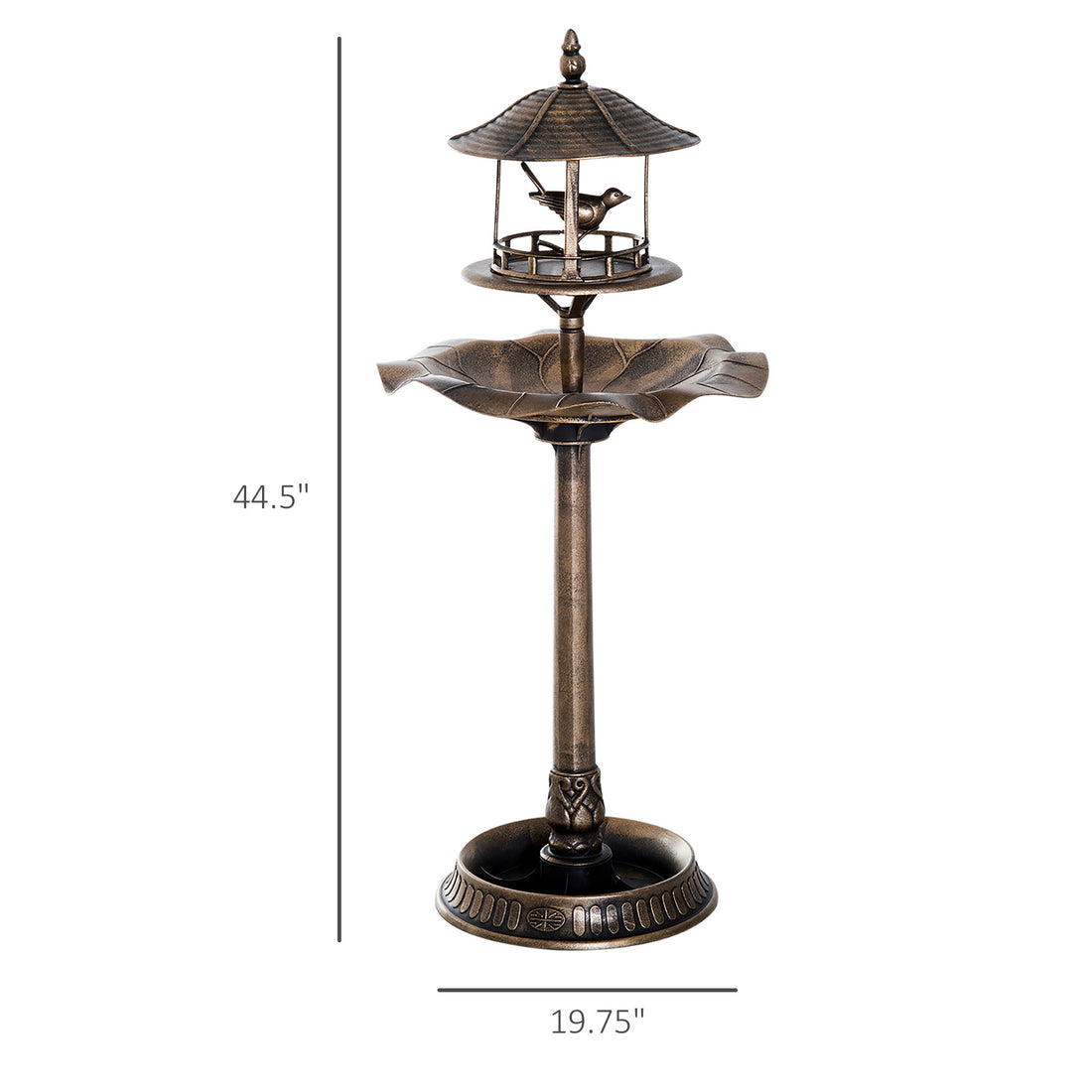 birdhouse 3-in-1 bird bath dimensions diagram with 44 inch height