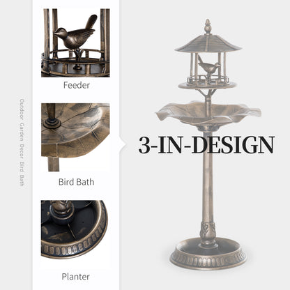 3-in-1 design of bird bath with feeder and flower planter functions