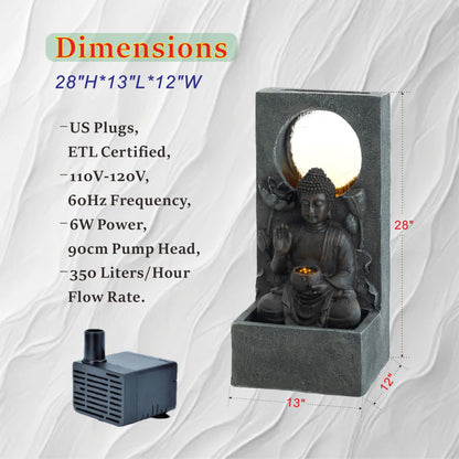 Resin Buddha Wall Panel Outdoor Fountain 28 Inch close up of water flow
