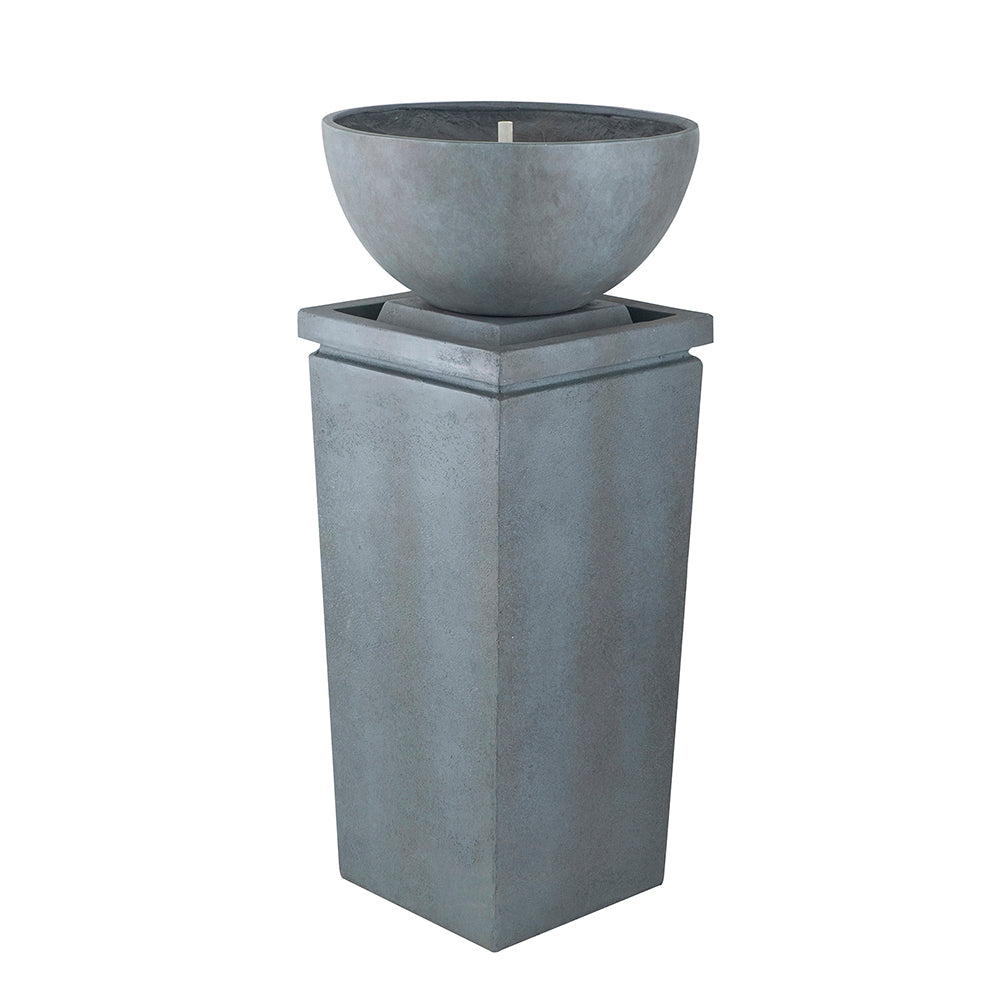 Resin Zen Bowl Pedestal Outdoor Fountain 44 Inch in garden setting