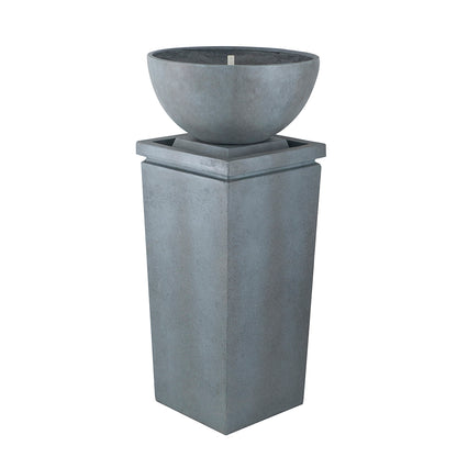 Resin Zen Bowl Pedestal Outdoor Fountain 44 Inch in garden setting