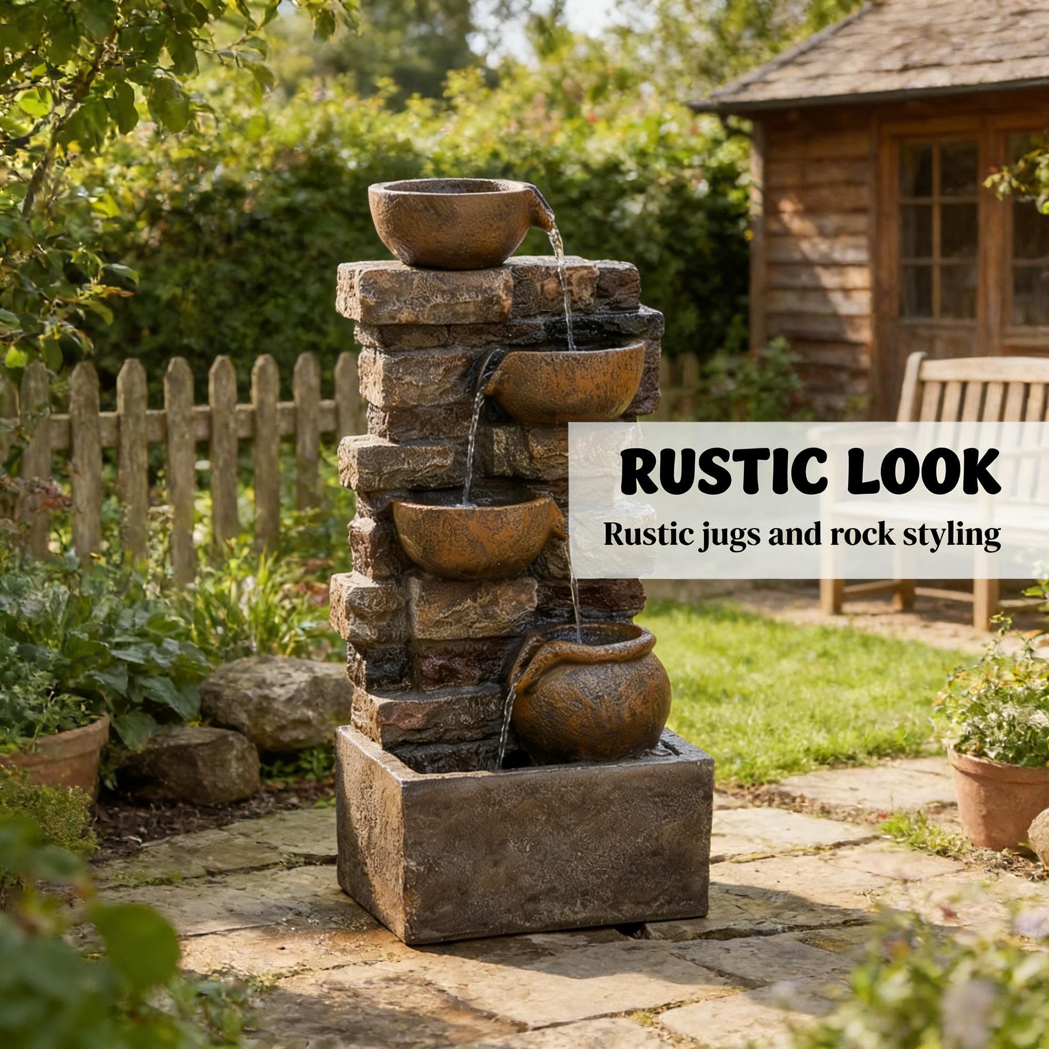 Resin Stacked Stone Bowl Cascade Fountain 28 Inch dimensions and size