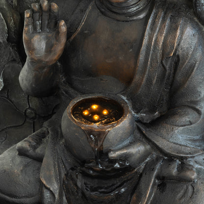 Resin Buddha Wall Panel Outdoor Fountain 28 Inch on patio