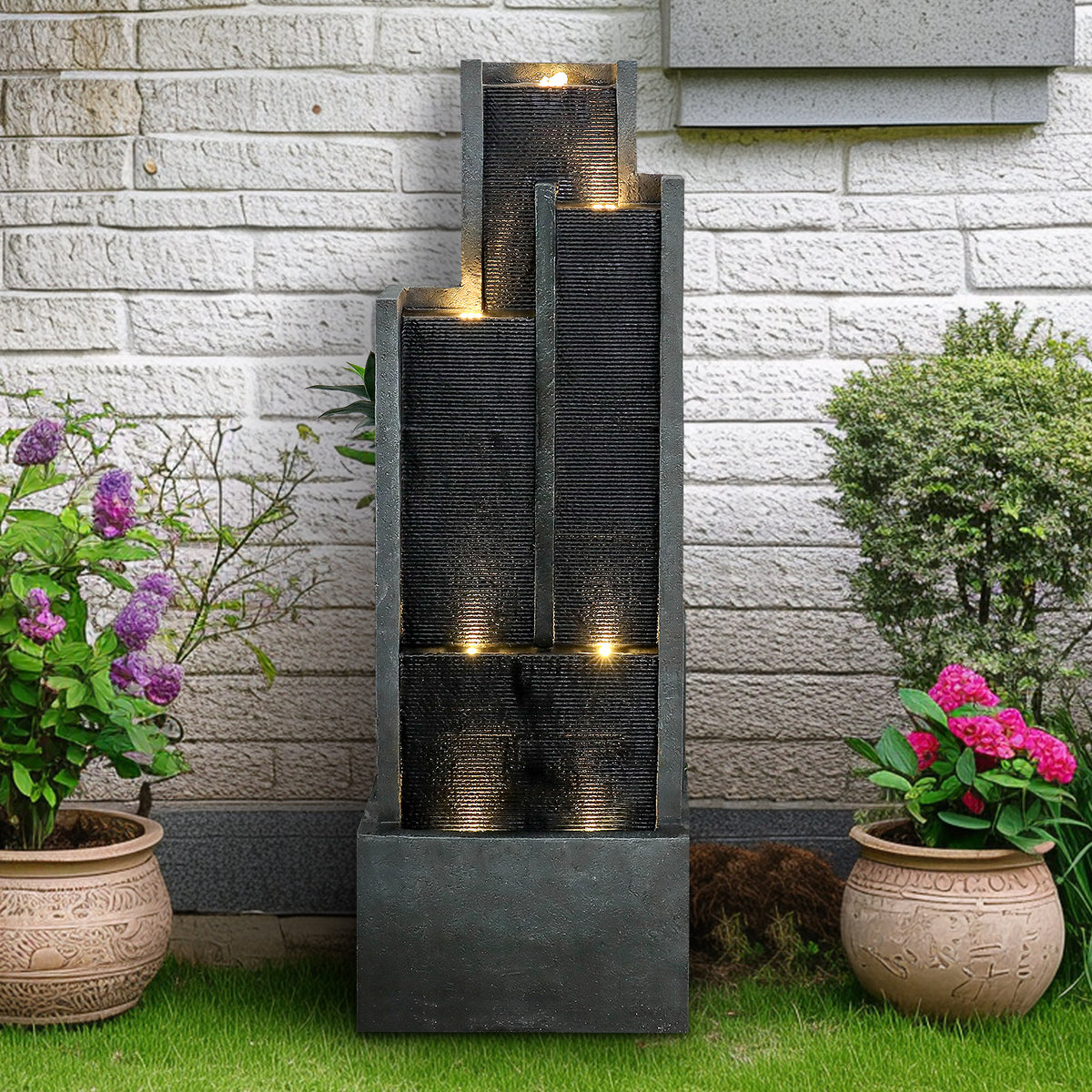Resin Ribbed Slate Outdoor Water Fountain Quiet 50 in product view