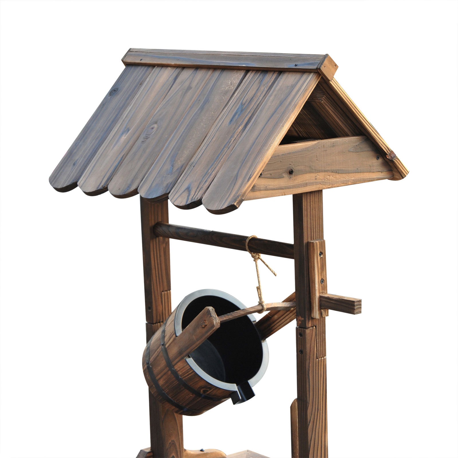 Carbonized Wood Wishing Well Outdoor Fountain 44 Inch