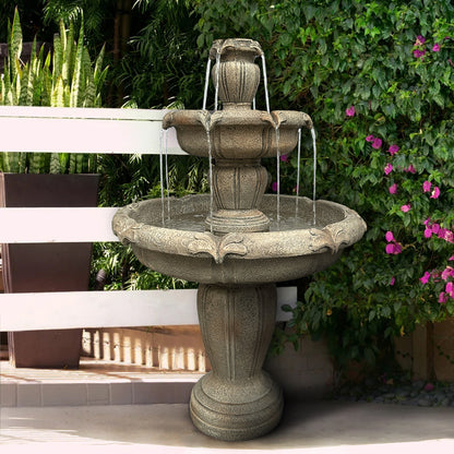 Concrete 3 Tier Water Fountain Large Estate close up of water flow